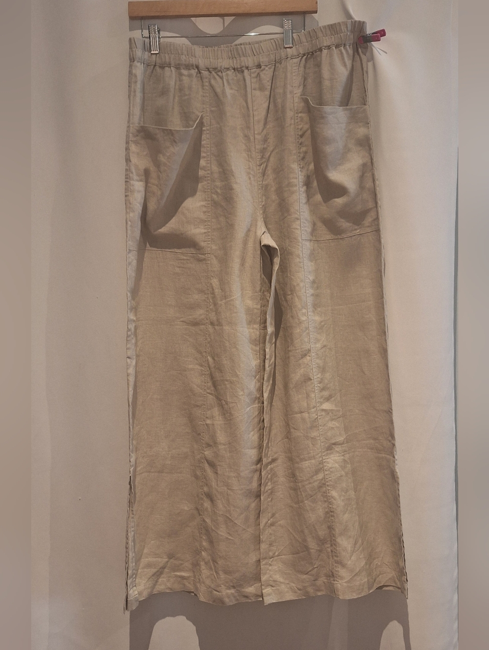 Johnny Was Calme Women's Linen Wide Leg Pants in Beige Size XL